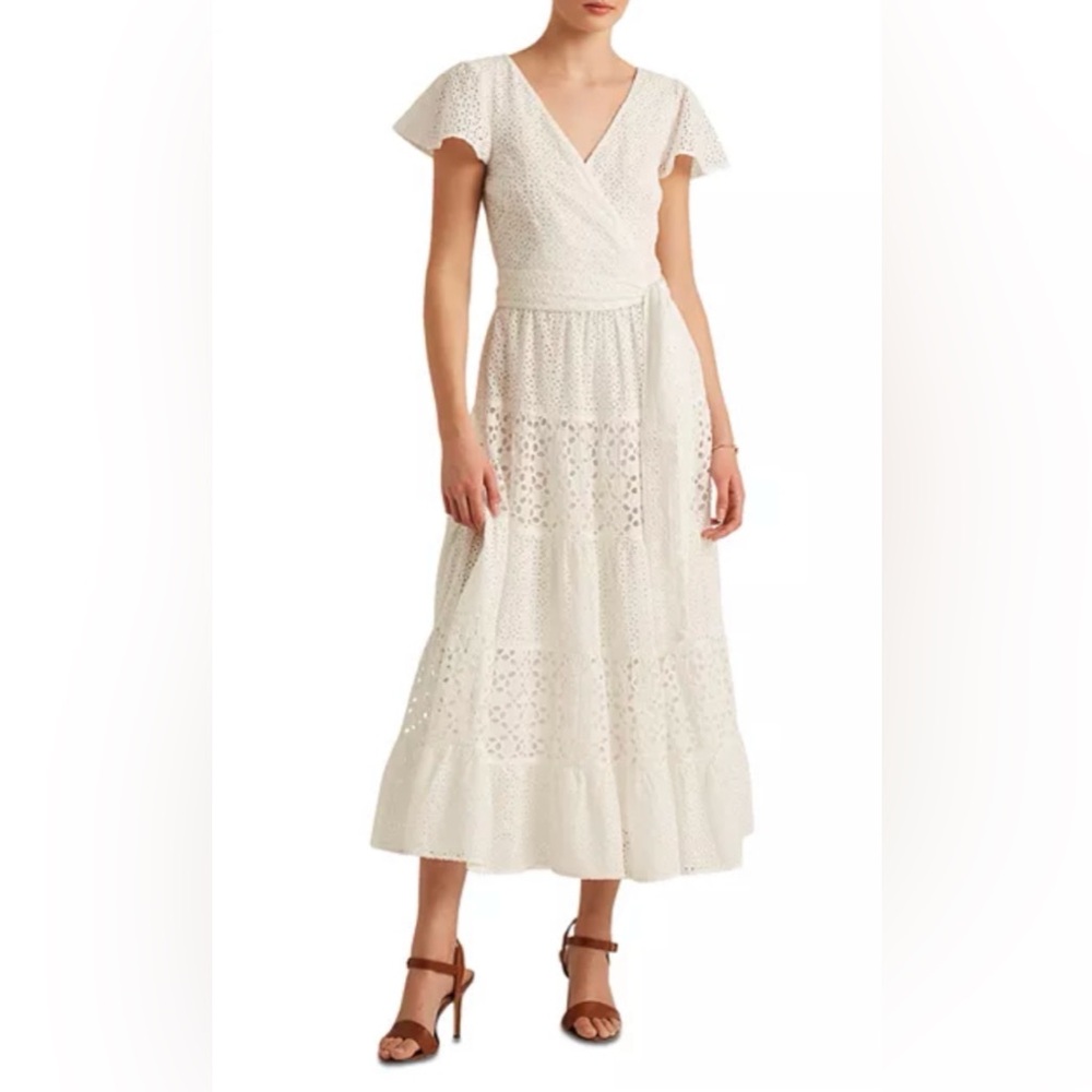NWT Ralph Lauren White Eyelet Midi Dress Size 10 Bridal